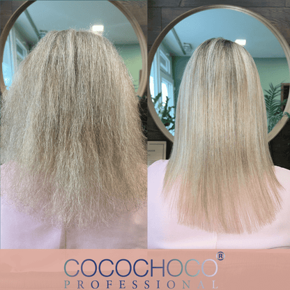 Establecer tratamiento de cabello original de queratina brasileño 500 ml (2 x 250 ml)- para cabello oscuro / grueso | COCOCHOCO®