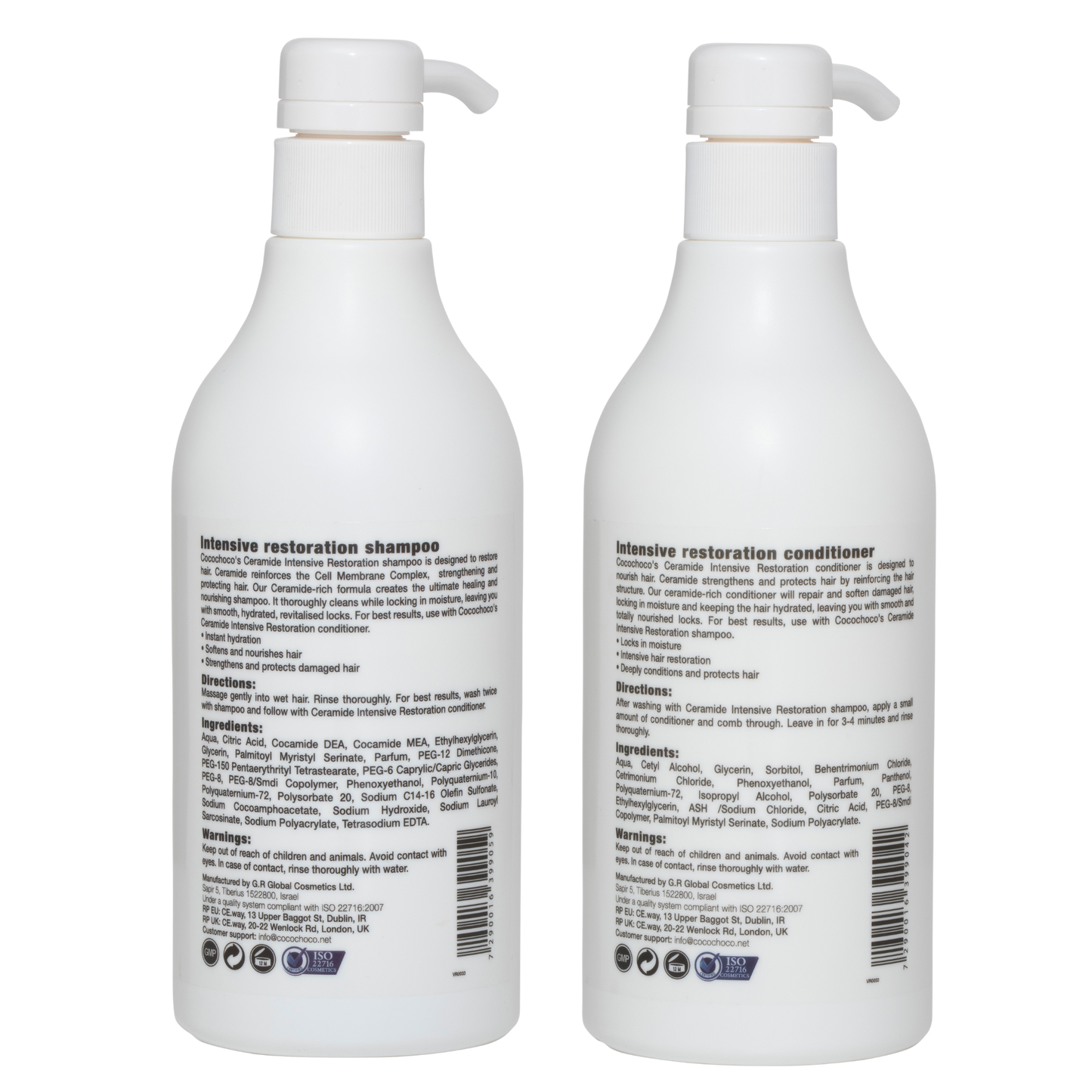 Establezca el champú y acondicionador de sulfato sin restauración de ceramida intensiva 2x 500 ml | COCOCHOCO®